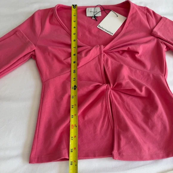 NWT Reformation "Silas" Snapdragon Pink Front Cutout Long Sleeve Knit Top - Picture 14 of 15